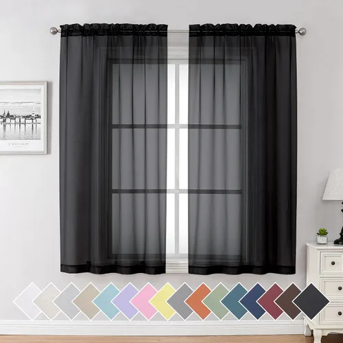 Vista 81 de Aiyufeng 2 paneles de cenefa transparente negra de 14 pulgadas de largo, cortinas cortas negras transparentes para dormitorio, cortinas de cocina