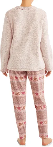 Vista 2 de Secret Treasures Love to Dream - Conjunto de pijama de felpa de 2 piezas para mujer talla L 12-14 rosa jaspeado tostado Toasted Heather Pink