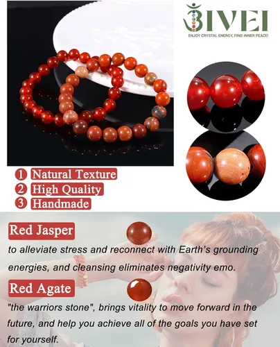 Vista 2 de Bivei - Pulsera elástica de cuentas redondas de cristales curativos semipreciosos naturales, hecha a mano, rellenadores de regalo para mujeres Ágata