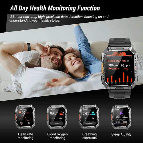 Vista 12 de Reloj inteligente militar para hombre (respuesta/hacer llamadas), reloj inteligente de 2.01 pulgadas para Android y iPhone, rastreador de actividad