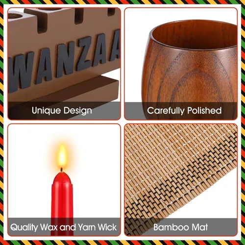 Vista 7 de DERTE Juego de velas Kwanzaa Kinara de 10 piezas para decoración