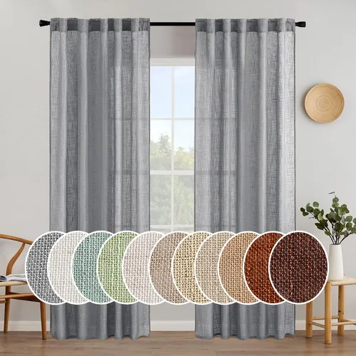 Vista 95 de MIULEE - Cortinas semitraslúcidas suaves y gruesas con textura de lino para cocina y ventana de baño, con trabilla trasera y bolsillo para Blanco
