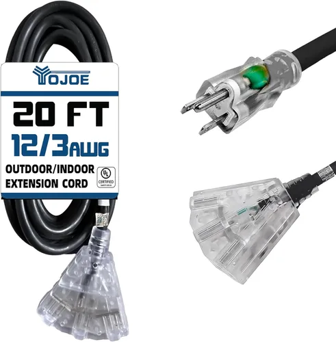 Vista 12 de YOJOE Cable de extensión de 3 salidas para interiores y exteriores con extremo iluminado, cable de alimentación de 3 clavijas 15A resistente a