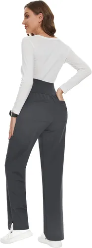 Vista 6 de POSHGLAM Pantalones médicos de maternidad para mujer, pantalones de trabajo, estilo casual, pantalones de embarazo, S-XXL