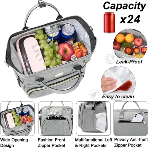 Vista 5 de Artelaris Bolsa de almuerzo aislada para mujeres y hombres, lonchera grande reutilizable, bolsas tipo tote refrigeradoras a prueba de fugas