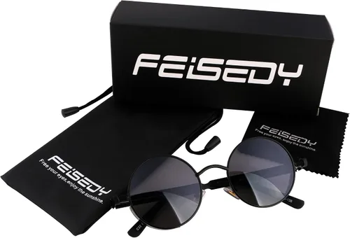 Vista 6 de FEISEDY Gafas de sol retro góticas steampunk marco de metal redondo círculo punk inspirado sombra hombres B1857