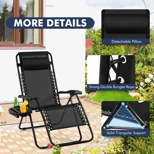 Vista 5 de Giantex Zero Gravity - Silla reclinable para patio al aire libre con portavasos y almohada extraíble, respaldo ajustable, silla de salón