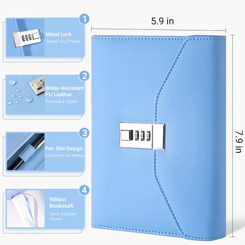 Vista 2 de Diario CAGIE con cerradura para mujeres, regalos de diario de privacidad de envoltura completa para niñas, cuaderno de línea gruesa de 224 páginas
