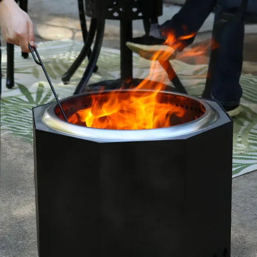 Vista 7 de Sunnydaze - Fogata de leña sin humo con póker de troncos, de acero inoxidable, sin humo, para el patio trasero, color negro, 21.5 pulgadas