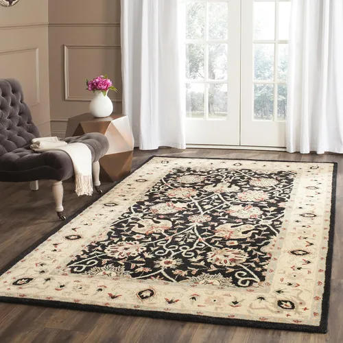 Vista 31 de SAFAVIEH Colección Antigüedades - Alfombra de 6' redonda, marrón y verde, hecha a mano, diseño oriental tradicional de lana, ideal para áreas