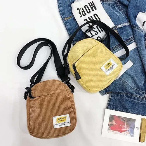 Vista 7 de Bolso bandolera pequeño de pana para hombre, bolso cruzado para mujer, bolso cruzado estético