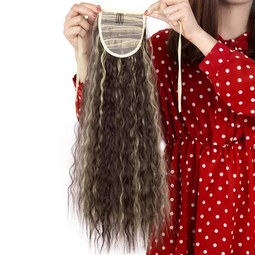 Vista 3 de Focussexy Extensión de cola de caballo sintética de 21 pulgadas con cordón para atar y cola de caballo rizada para mujer