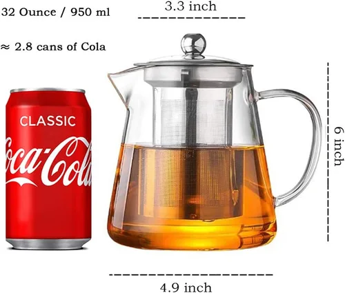 Vista 5 de Tetera de vidrio con infusor Tetera de 32 oz/43 oz Hervidor de té seguro para estufa Juego de tetera para té floreciente y de hojas sueltas