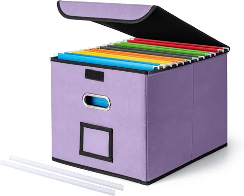 Vista 18 de Cajón Organizador de Archivos CADONO con Tapa, Organizador de Carpetas de Archivos Plegable con Deslizador de Plástico, Caja de Carpetas de Archivos