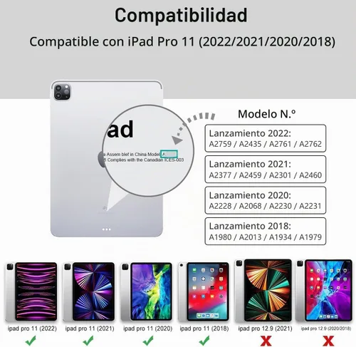 Vista 2 de TSQQST Funda para iPad Pro de 11 pulgadas de 4ª generación 2022 con soporte para lápices, protección de cuerpo completo a prueba de niños, funda