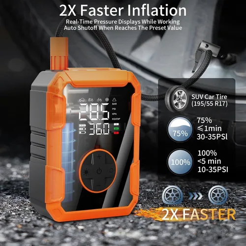 Vista 3 de Bomba de aire portátil para neumáticos de automóvil, inflador de neumáticos de 150 PSI inalámbrico con luz LED, compresor de aire recargable