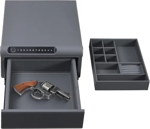 Vista 9 de Caja fuerte para joyas con cajones, biométrico de huellas dactilares, caja fuerte deslizante para pistolas, caja fuerte para almacenamiento de joyas