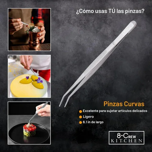 Vista 4 de 8-CREW KITCHEN - Pinzas culinarias de acero inoxidable, juego de 3 pinzas de precisión de chef de 6 pulgadas para chapado, decoración, diseño