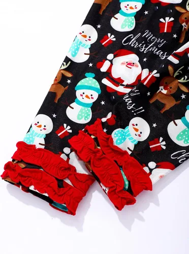 Vista 5 de Conjunto de 3 piezas de pantalones de Navidad para niñas pequeñas, diseño de ciervo y manga larga, regalos de Navidad para niñas