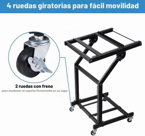 Vista 3 de AW, soporte ajustable con ruedas para mezcladora de DJ, equipo de música de estudio, para fiestas, 9U