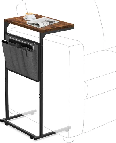 Vista 10 de Vantic - Mesa auxiliar en forma de C, mesa lateral pequeña para sofá y reclinable, bandeja deslizable debajo del sofá con bolsa de almacenamiento