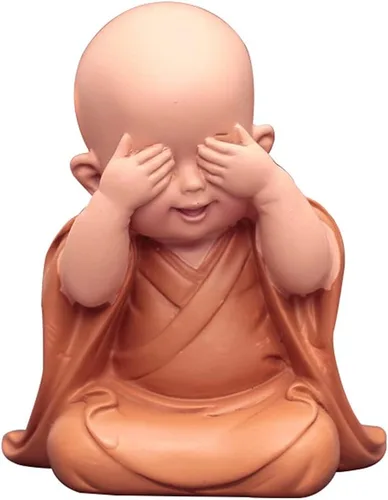 Vista 10 de Mini pequeña estatua de Buda monje, escultura de resina de monje tallada a mano, estatua de Buda monjes, adornos decorativos, linda figura