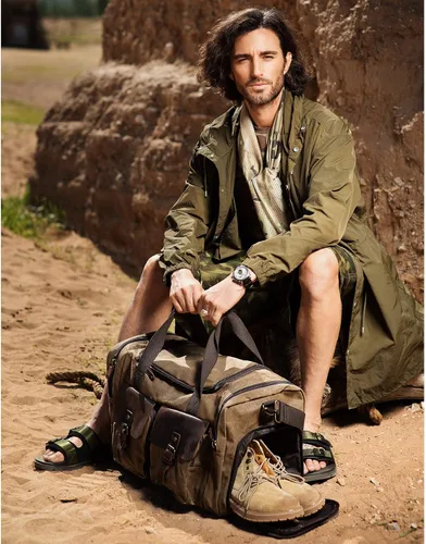 Vista 6 de Bolsa de lona encerada vintage para hombre, Caqui