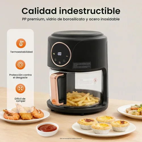 Vista 6 de Freidora de aire de vidrio de 4 cuartos con 8 ajustes preestablecidos, 1200 W digital con pantalla táctil y ventana de visión de 360°, temperatura