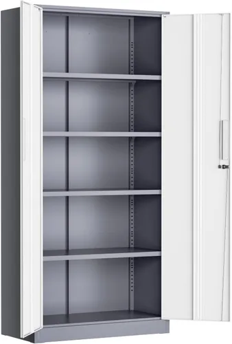 Vista 10 de Greenvelly Armario de almacenamiento de metal con cerradura, gabinete de almacenamiento cerrado negro de 72 pulgadas con 2 puertas y 4 estantes