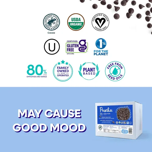 Vista 7 de Pascha Mini chispas de chocolate semidulce orgánico a granel para hornear, 55% de cacao, sin alérgenos, sin OMG, veganas y de comercio justo, 10