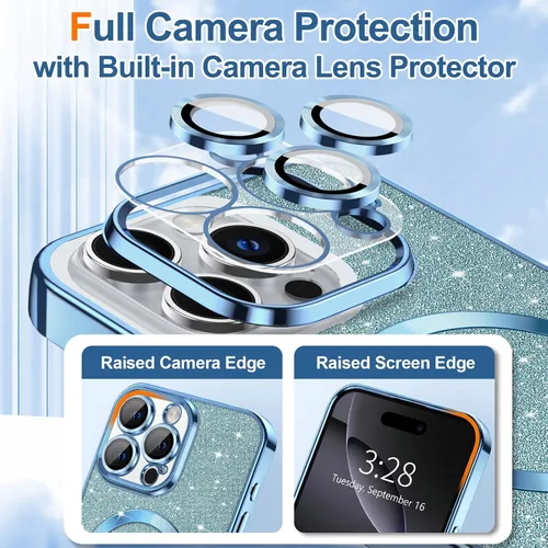 Vista 60 de Hython para iPhone 15 Plus Funda con chispas brillantes, Fundas transparentes magnéticas con protector de lente de cámara [Compatible con MagSafe]