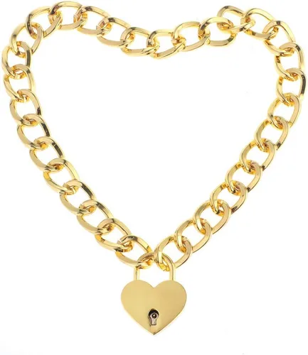 Vista 10 de Collar con candado de corazón, collar de metal con candado, gargantilla para hombres y mujeres con cerradura y llave A1