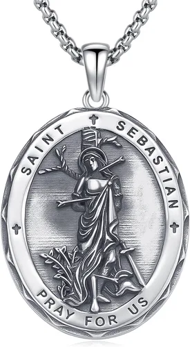 Vista 42 de Collar de amuleto de medalla de San Patrono de plata/oro de 14 39A-St Peregrino-Plata