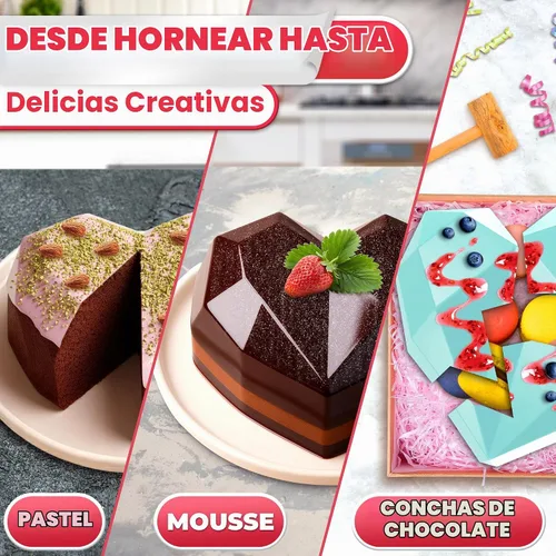 Vista 6 de HYQO - Molde de corazón rompible, silicona con forma de diamante para conchas de chocolate Chocolate Heart Mold for Mousse Cakes & Cheesecake