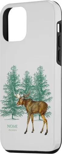 Vista 2 de Funda de recuerdo para iPhone 12 mini Nome Alaska Moose Lovers Trees de aspecto vintage