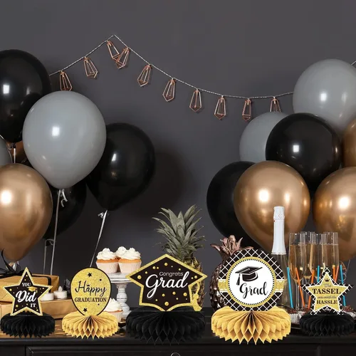 Vista 5 de 10 piezas de decoraciones de fiesta de graduación 2026 Felicidades graduados de panal de abeja centros de mesa de felicitaciones para fiesta