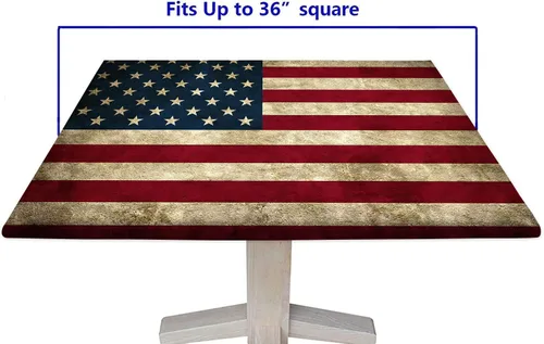 Vista 6 de Mantel cuadrado ajustable con bandera americana, 4 de julio, Día de la Independencia, manteles de madera con borde elástico, resistente a