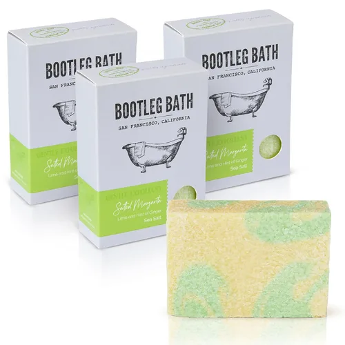 Vista 9 de Jabón exfoliante natural suave en barra, mezcla de cítricos con sal marina, fabricado en Estados Unidos para hombres y mujeres, respetuoso