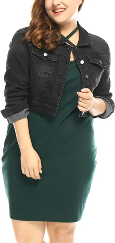 Vista 2 de uxcell Chaquetas de mezclilla cortas con botones de talla grande para mujer con costuras 2025