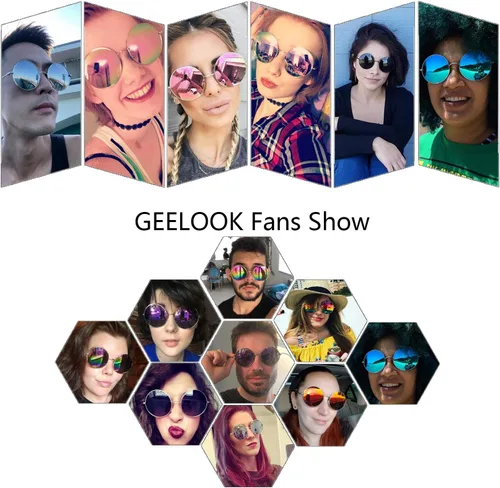 Vista 4 de GEELOOK Round Sunglasses for Women Men Classic Oversized Circle Mirrored Hippie Hipster Polarized Sunglasses Metal Frame