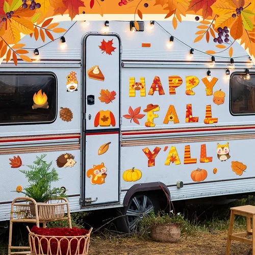 Vista 6 de Landhoow 30 imanes de puerta de garaje con texto en inglés «Hello Fall» para decoración de calabaza, hoja de arce, Acción de Gracias