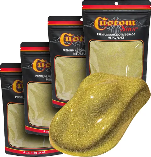 Vista 24 de Custom Shop - Purpurina metálica para pintura automotriz, oro brillante, 4 oz, micro escamas de metal de 0.004" para pintura de automóviles, aditivo