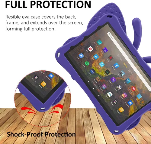 Vista 67 de FW Fire 7 - Funda para tablet para niños, Amazon Fire 7 2022, funda de mariposa con luz de atril, EVA, protección contra caídas, resistente, a