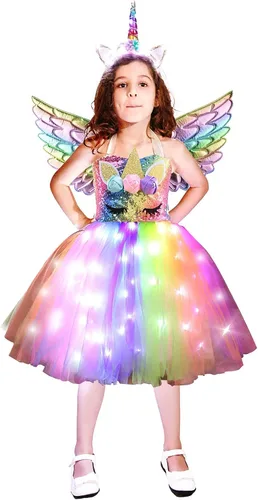 Vista 2 de Cuteshower Unicorn Tutu Costume for Girls Halloween LED Light Unicorn Dress Birthday Party Outfit Princess Dress with Wings