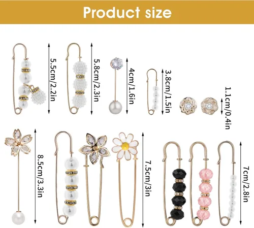 Vista 2 de Yolev Broche de perlas sintéticas de 17 piezas, broches de chal, broche de perlas artificiales de moda para mujeres y niñas, accesorios