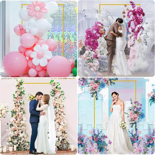 Vista 6 de Fondo de arco de boda de 6.6 x 4 pies, soporte cuadrado dorado para arco de globos de metal, marco rectangular para fiesta de cumpleaños, baby