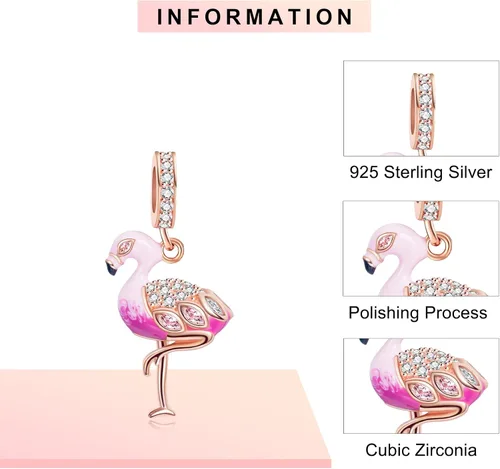 Vista 3 de La Menars - Dije de mariquita de trébol natural, diseño de mariquita y flamenco para pulseras, cuentas colgantes de plata 925 para collares
