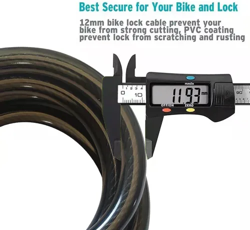 Vista 2 de Cable de bloqueo de bicicleta, bloqueo de cable reiniciable de 4 pies, bloqueo de bicicleta con combinación de 5 dígitos autoenrollable, perfecto