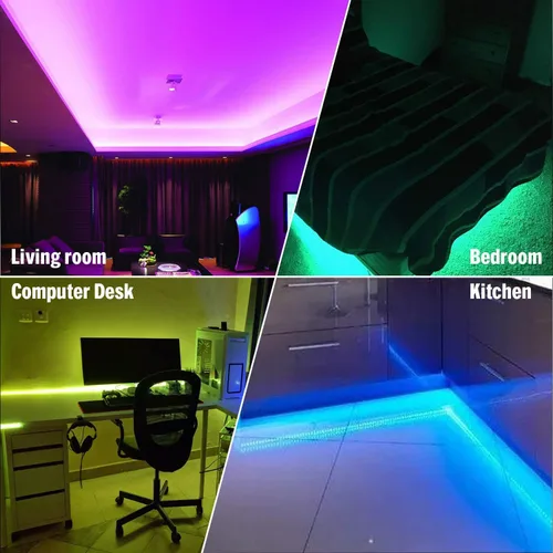 Vista 12 de Tira de luces LED alimentadas por batería, 5050 2M/6.6 pies, tira de luz LED RGB flexible que cambia de color, 60 LED de 5 V alimentada por batería