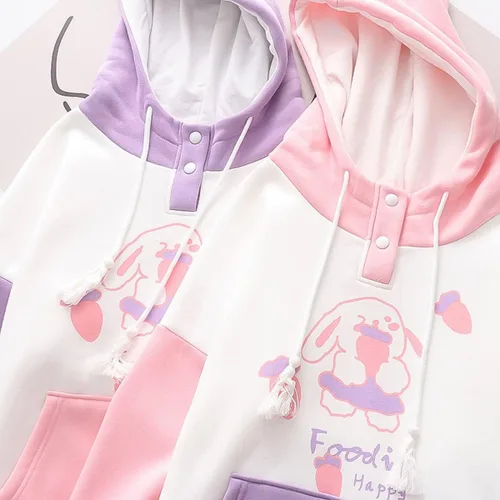 Vista 5 de Sudadera con capucha y diseño de conejito para adolescentes y niñas, de algodón kawaii, con dibujos animados japoneses